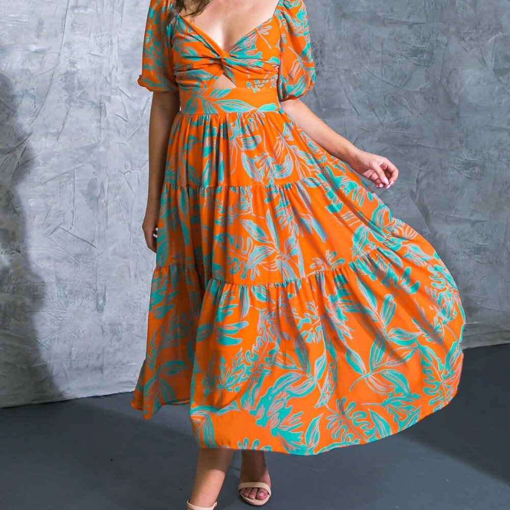 Remarkable Midi Dress-Rust/Turquoise